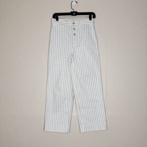 Madewell Crop Pants Womens 25 White Blue Striped Button Fly Slim Emmett Wide-Leg